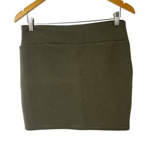Cotton On Women's Mini Skirt L Green Ribbed Knit Stretch Pull On Elastic Waist